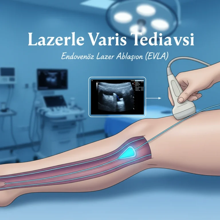 Lazerle varis tedavisi prosedürü - endovenöz lazer ablasyon ile bacak damarı tedavisi illüstrasyonu